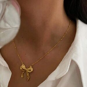 18k Gold Plated Stainless Steel Ribbon Ball Chain Necklace